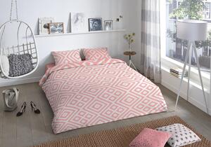 Lenjerie de pat pentru doua persoane, Good Morning, Frits, 100% bumbac, 3 piese, roz/alb