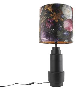 Lampă de masă Art Deco neagră cu abajur de flori de catifea 40 cm - Bruut