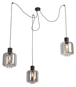 Lampă suspendată de design negru cu sticlă fumurie 3 lumini 226 cm - Qara