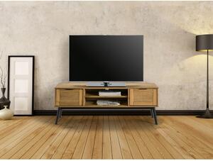Comodă TV din lemn de pin și cu sertare din ratan Marckeric Natasha, lățime 140 cm, maro