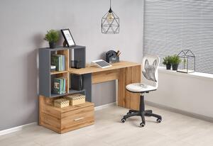 Masa de birou din pal, cu biblioteca si sertar Grosso Stejar / Antracit, L149xl50xH105 cm