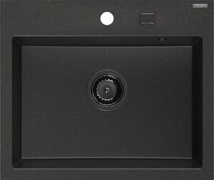 Mexen Oscar, chiuvetă granit cu 1 cameră 580x490x205 mm, negru-auriu metalic, 6519581000-75-B