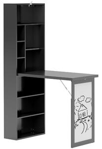 HOMCOM Birou Modern Pliabil cu Bibliotecă și Tablă, din Lemn și Metal, 98x51x153 cm, Negru | Aosom Romania