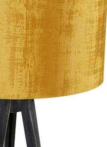 Lampa de podea trepied negru cu abajur auriu 50 cm - Tripod Classic