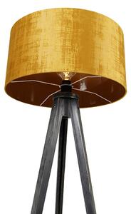 Lampa de podea trepied negru cu abajur auriu 50 cm - Tripod Classic
