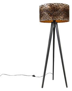 Lampa de podea trepied negru cu abajur leopard 50 cm - Tripod Classic