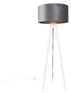 Lampă de podea modernă trepied alb cu nuanță gri de velur 50 cm - Tripod Classic