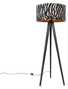 Lampa de podea trepied negru cu abajur zebra 50 cm - Tripod Classic