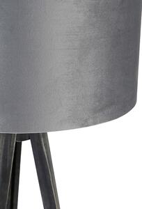 Lampa de podea trepied negru cu abajur gri 50 cm - Tripod Classic
