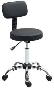 HOMCOM Taburet cu Roți, Rotativ 360°, Reglabil pe Înălțime, Piele Ecologică, Metal, 46x51x78-93 cm, Negru | Aosom Romania