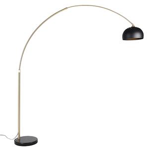 Lampă modernă cu arc din alamă, cu bază de marmură și umbră neagră 32,5 cm - XXL