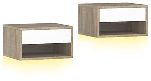 HOMCOM Set 2 Noptiere Suspendate cu LED RGB Integrat și Reglabil prin Aplicație, 37x32x21 cm, Alb Imitație Lemn | Aosom Romania