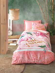 Lenjerie de pat pentru o persoana Young, Hello Summer - Pink, Cotton Box, Bumbac Ranforce