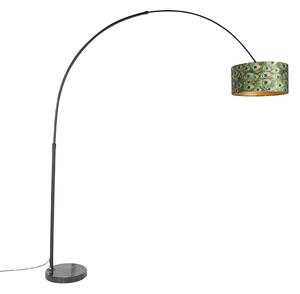 Lampă cu arc botanic, umbră de catifea neagră, design păun 50 cm - XXL