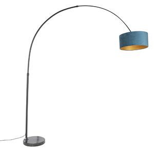 Lampă cu arc cu abajur din catifea neagră albastru cu auriu 50 cm - XXL