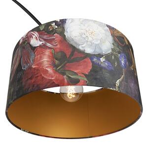 Lampă arc umbrelă de catifea neagră design floral 50 cm - XXL