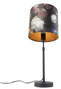 Lampă de masă neagră cu umbră de catifea flori cu aur 25 cm - Parte