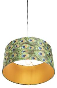 Lampă suspendată cu nuanță de velur păun cu aur 50 cm - Combi