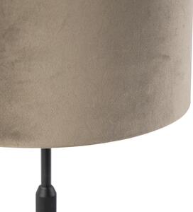 Lampă de masă neagră cu nuanță de velur taupe cu aur 25 cm - Parte