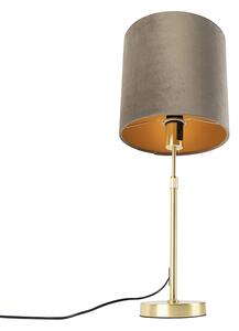 Lampă de masă auriu / alamă cu umbră de catifea taupe 25 cm - Parte