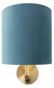 Lampă de perete elegantă aurie cu abajur de catifea albastră - Mat
