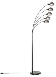 Lampă de podea de design neagră cu sticlă fumurie 5 lumini - Sixties Marmo