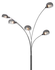 Lampă de podea de design neagră cu sticlă fumurie 5 lumini - Sixties Marmo