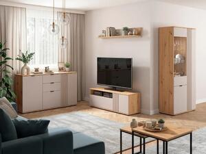 Set de living Venvou 110, Stejar artizan, Cașmir, PAL laminat, Sticlă, MDF
