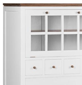 Cabinet cu vitrina din lemn si furnir, cu 6 sertare si 1 usa, Everest Big Alb / Maro, l90xA45xH135 cm