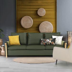 KONDELA Canapea complet tapiţată 3 locuri, piele / piele ecologică verde măslin, LINSY