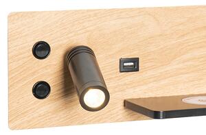 Set 2 aplice negru cu lemn inclusiv LED cu USB si incarcator cu inductie - Riza