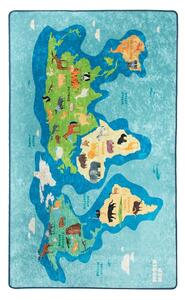 Covor antiderapant pentru copii Chilai Map, 100 x 160 cm, albastru