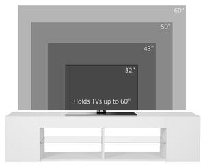 Dulap pentru Televizor cu Luciu Intens pentru Televizoare de pana la 60” cu lumini LED, Suport TV cu Rafturi de Depozitare, Alb HOMCOM | Aosom RO