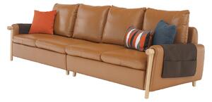 KONDELA Canapea complet tapiţată cu 4 locuri, piele / piele ecologică maro auriu, LINSY
