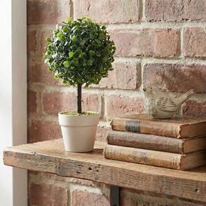 Plantă artificială tip copăcel Buxus 28 cm, în ghiveci alb, design modern pentru interior