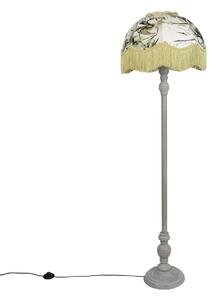 Lampă de podea neagră cu abajur floral și interior alb 45cm - Classico
