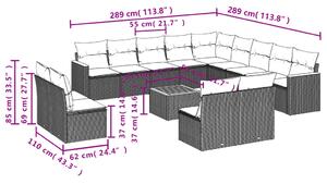 Set mobilier de grădină cu perne, 14 piese, negru, poliratan