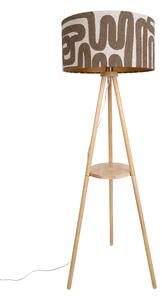 Lampă de podea cu trepied din lemn cu abajur bej și maro cu dungi 50cm - Lou