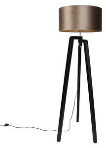 Lampă de podea neagră tip trepied cu abajur maro cu interior auriu 50cm - Puros