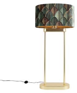 Lampă de podea din alamă cu abajur oval cu design de frunze și interior auriu 35cm - Thijmen