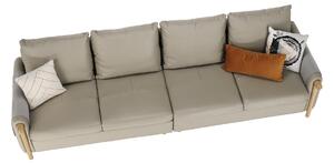 Canapea complet tapiţată cu 4 locuri, piele / piele ecologică gri deschis, LINSY