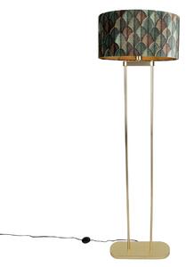 Lampă de podea din alamă cu abajur oval cu design cu frunze și interior auriu 50cm - Thijmen