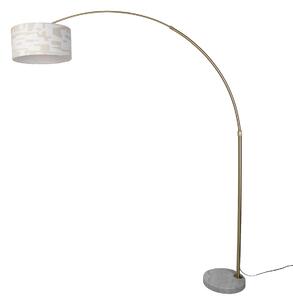 Lampă de podea din alamă cu abajur cu dungi albe și bej de 50 cm - XXL