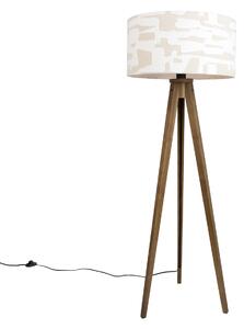 Lampă de podea din lemn cu abajur bej și alb cu dungi 50cm - Tripod Classic