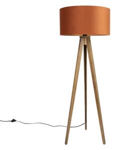 Lampă de podea din lemn cu abajur portocaliu și interior auriu 50cm - Tripod Classic