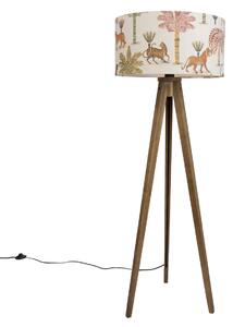 Lampă de podea din lemn cu abajur multicolor și cu imprimeu animalier 50cm - Tripod Classic