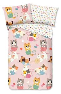 Lenjerie de pat din bumbac pentru copii Good Morning Kitty, 140 x 200 cm