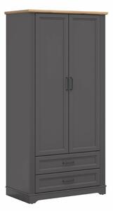 Dulap Sorcavi 112, Stejar artizan, Grafit, 200x100x54cm, 83.4 kg, Uși dulap: Cu balamale, Numărul de rafturi: 1, Numărul de rafturi: 1