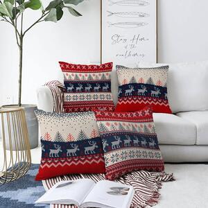 Set 4 fețe de pernă din chenille cu model de Crăciun Minimalist Cushion Covers Blue Nordic, 55 x 55 cm