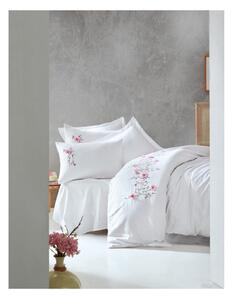 Lenjerie de pat din bumbac satinat și cearșaf Perla White, 200 x 220 cm